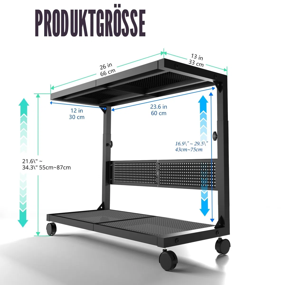 Moricher Computer-Tower-Ständer – höhenverstellbarer 2-stöckiger ATX-Gehäuse-Ständer, PC-Ständer für Bodendrucker, Stecktafel mit rollenden Rädern und Mauspad für Heimbüro