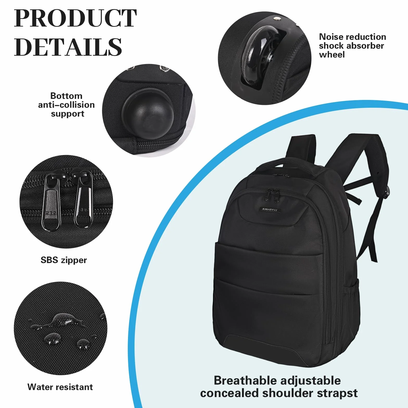 Hivexagon 32-Zoll-Rollrucksack, Rollrucksack, bequem, lässig, langlebig und mühelos zum Tragen von Laptops, Büchern und Dokumenten, versteckte Schultergurte, für Geschäftsreisen