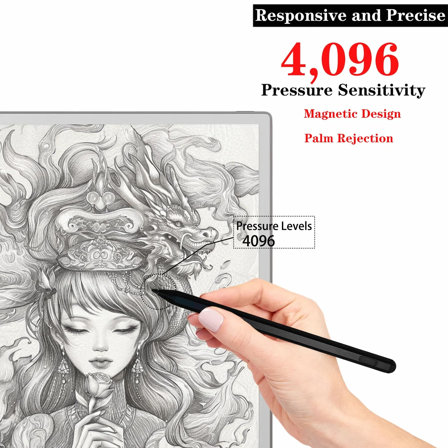 Stylus Pen für Remarkable Paper Pro, kompatibel mit RM81C-1000NW & RM83C-1001NW, 4096 Druckstufen, Palm Rejection