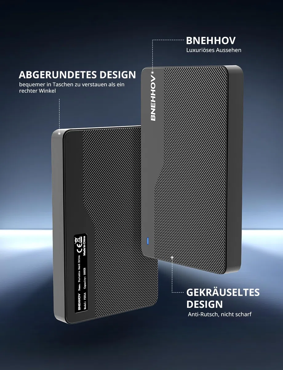 Externe Festplatte, 500GB Tragbare 2.5 Zoll USB 3.0 Backups HDD, Ultradünn Plug-and-Play SATA Festplattenspeicher für Windows, Mac, PC, Laptop, PS4, Xbox, Wii U, Chromebook