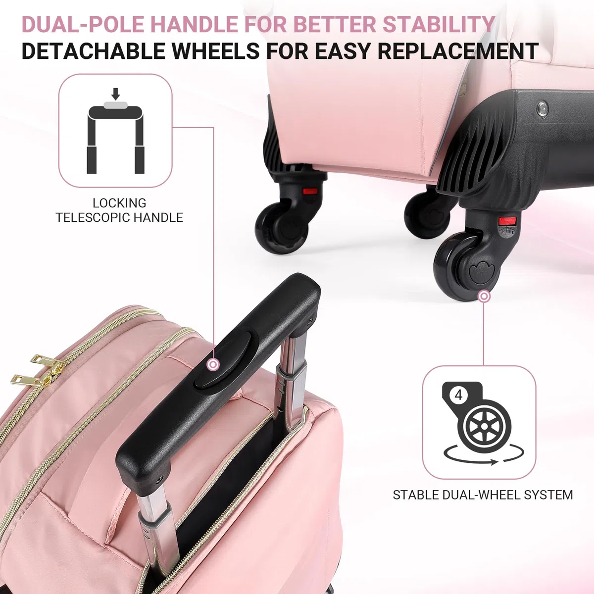 star cloud Rollrucksack für Damen, 53,3 x 35,6 x 22,9 cm, 45 l, Reiserucksack mit Rollen, Pink, 21*14*9inch, Reiserucksäcke