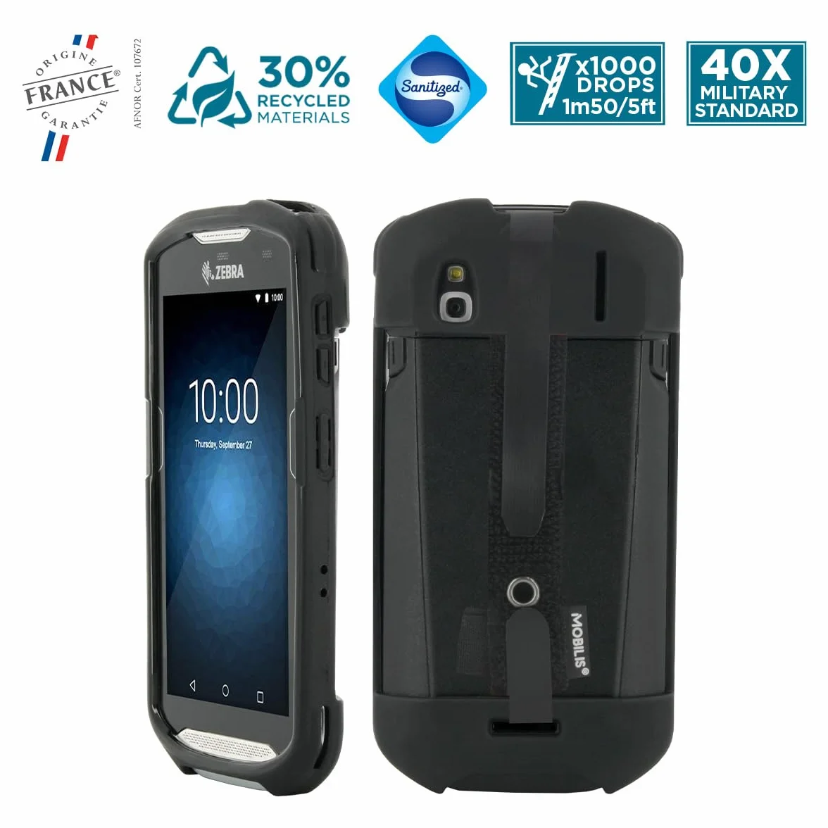 Mobilis PROTECH CASE for Zebra TC51/TC52/TC56/TC57 Verstärkte Schutzhülle, Abnehmbarer elastischer Riemen und Griffelhalter, Schwarz