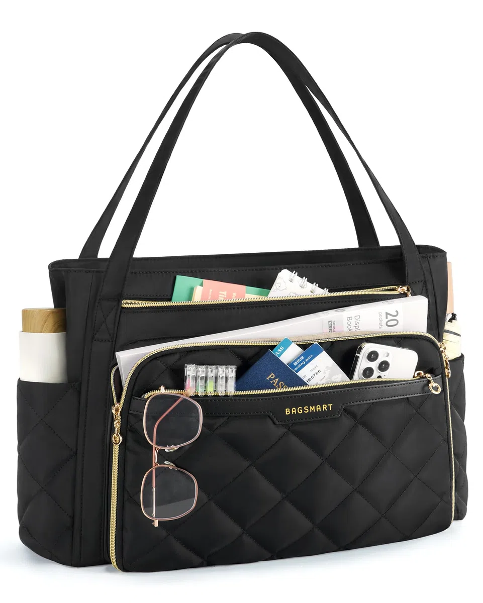 BAGSMART Lehrertasche 15.6 Zoll Laptoptasche Damen Gesteppt Arbeitstasche mit Datei-Organizer Aktentasche Krankenschwester Tasche für Arbeit Schule Büro Business Universität