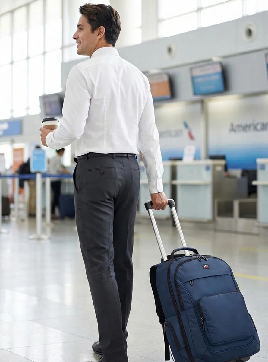 Rucksack mit Rollen, 40L 17.3 Zoll Trolley Handgepäck Laptop Reisetasche mit Rollen Groß Rucksack für Herren Arbeit, College, Blau