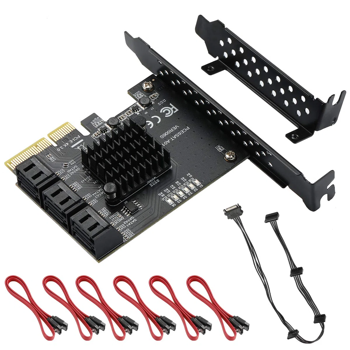 6-Port SATA III PCIe Erweiterungskarte – ASM1166 Chipsatz, PCIe 3.0 x4 Schnittstelle – 6Gbps High Speed Adapter mit Kühlkörper für Windows & Linux