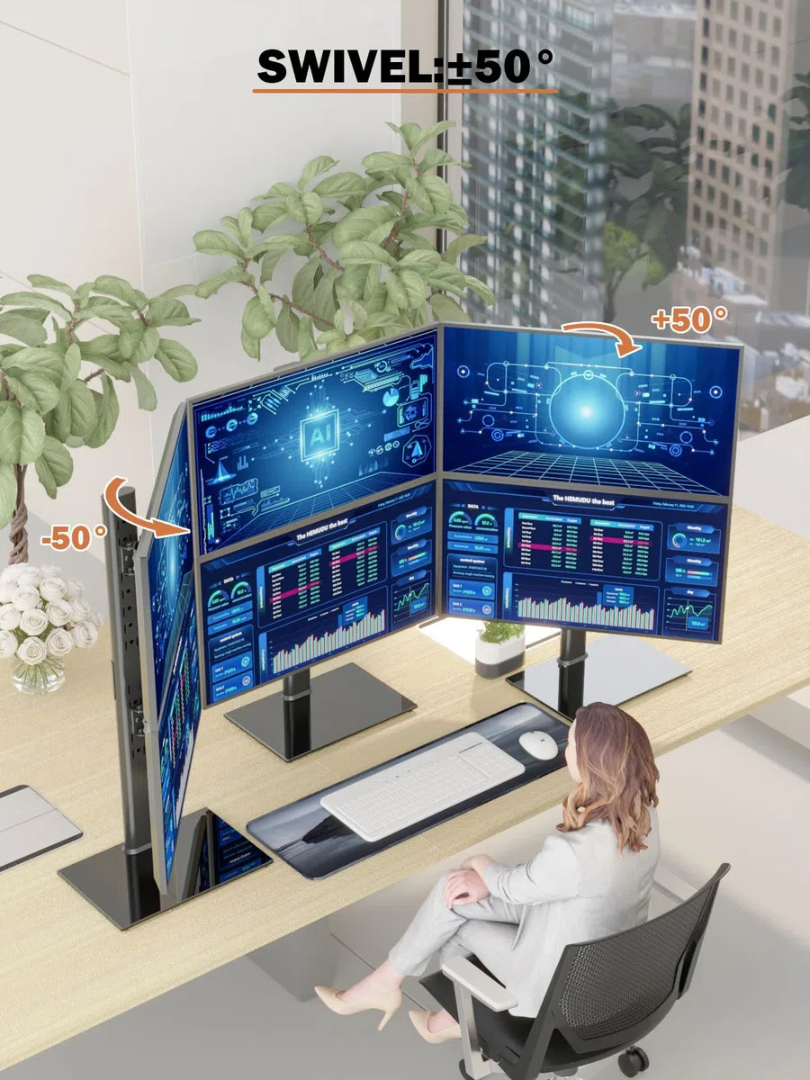 Dual Monitor Ständer - Vertikaler Stapelbildschirm Freistehender Monitor Haltung Für Zwei 13 bis 34 Zoll große Bildschirme mit drehbarem, neigbarem und höhenverstellbarem Bildschirm Schwarz