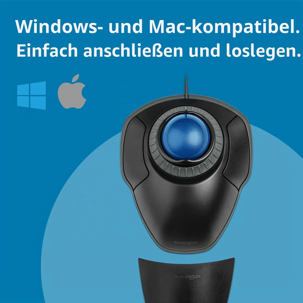 Kensington Orbit TrackBall, Kabelgebundene ergonomische TrackBall-Maus mit Scroll-Ring, 40 mm Kugel, Kompatibel mit Windows & macOS, für Rechts- und Linkshänder, Schwarz/Blau, K72337EU