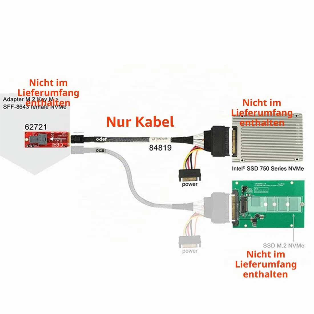 chenyang PCIe 4.0 SFF-8643 auf SFF-8639 Kabel mit SATA-Stromversorgung für U.2 SFF-8639 NVME SSD Motherboard Interne Erweiterung 1,64 FT/0,5M