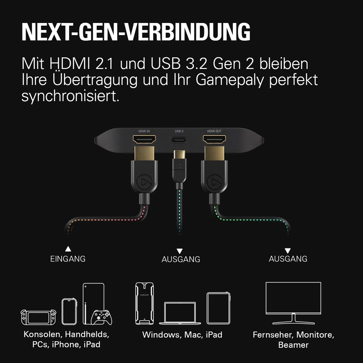 Elgato 4K X - Capture bis zu 4K144 mit Ultra-Low Latency, PS5/Pro, Xbox Series X|S, Nintendo Switch 2, OBS und vieles mehr, HDMI 2.1, VRR, HDR10, USB 3.2 Gen 2, für Streaming & Recording, PC|Mac|iPad