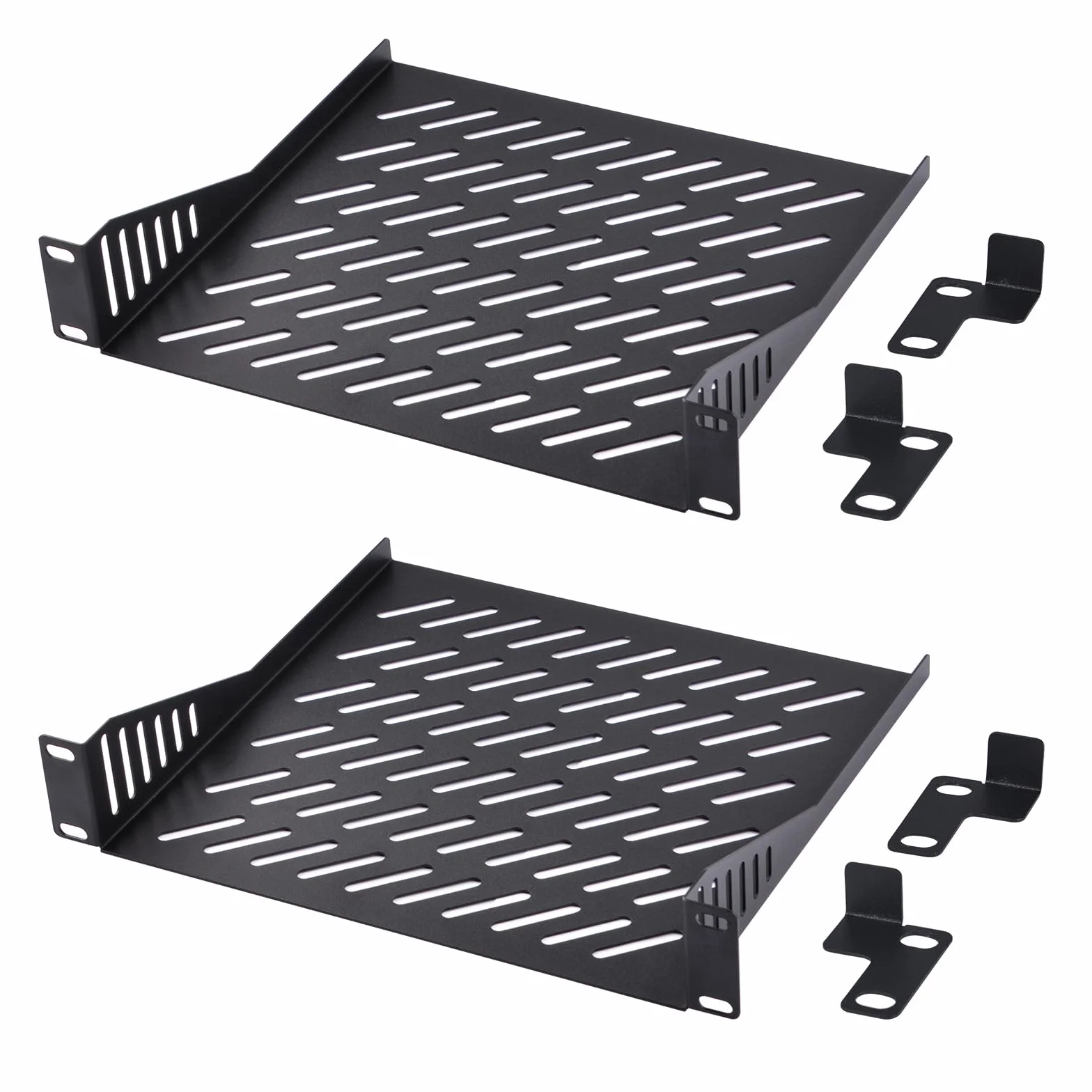 GeeekPi 2 Stück 1U Server Rack-Fachboden – 10 Zoll, 200 mm tief, belüftete Kragarm-Ablage, passend für 10-Zoll-Serverschrank & DeskPi RackMate T1/T0 Netzwerkschränke (Schwarz)