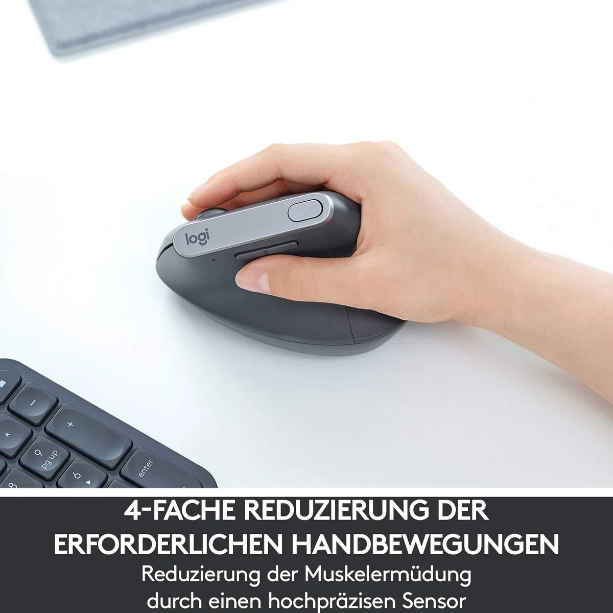 Logitech MX Vertical, Ergonomische Kabellose Maus, Bluetooth und 2.4 GHz Verbindung via Unifying USB-Empfänger, 4000 DPI Sensor, Wiederaufladbarer Akku, 4 Tasten, Multi-Device, PC/Mac/iPadOS - Graphit