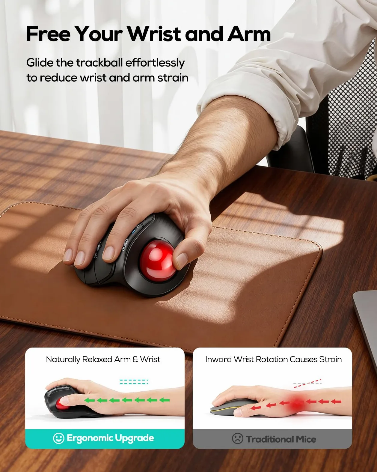 Nulea M514 Vertikale Trackball-Maus, ergonomische kabellose Daumenbedienungs-Maus mit leisem klick, Verbindung mit 3 Geräten (Bluetooth & USB-Empfänger), wiederaufladbar, für PC/Mac/Laptop/Tablet.