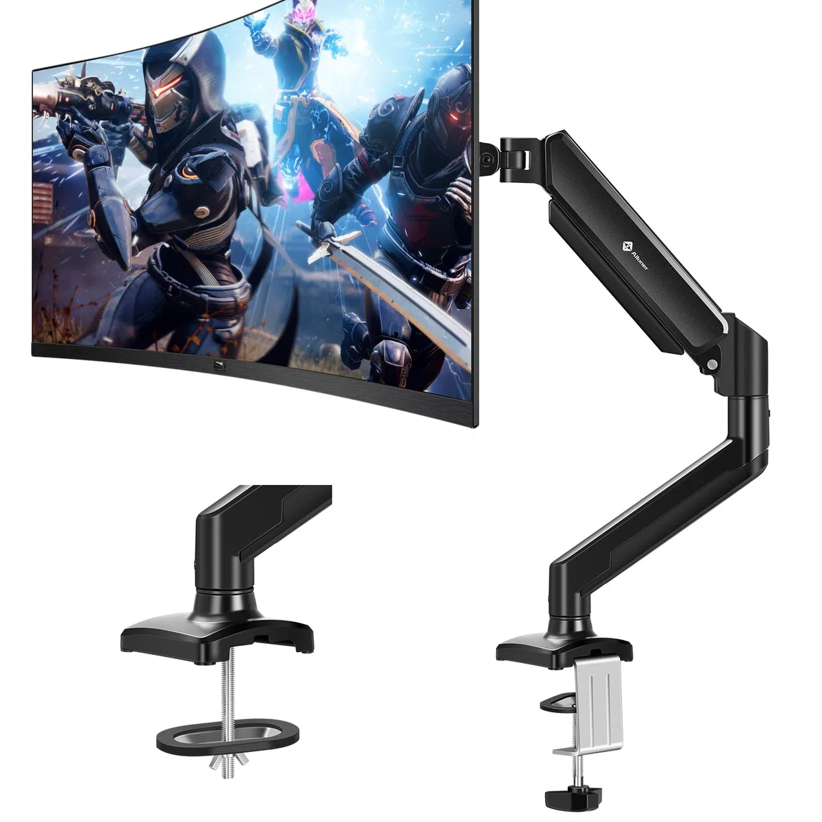 Einzel-Monitorhalterung für 13-32 Zoll Bildschirme, Gasfeder-Monitorarm mit höhenverstellbarer VESA-Halterung, Ständer hält 2-9 kg, Klemm-/Tülleninstallation