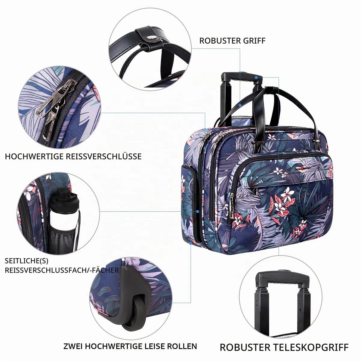 VANKEAN Laptoptasche mit Rollen, für Damen und Herren, Roll-Aktentasche für Laptops bis zu 39,6 cm (15,6 Zoll)