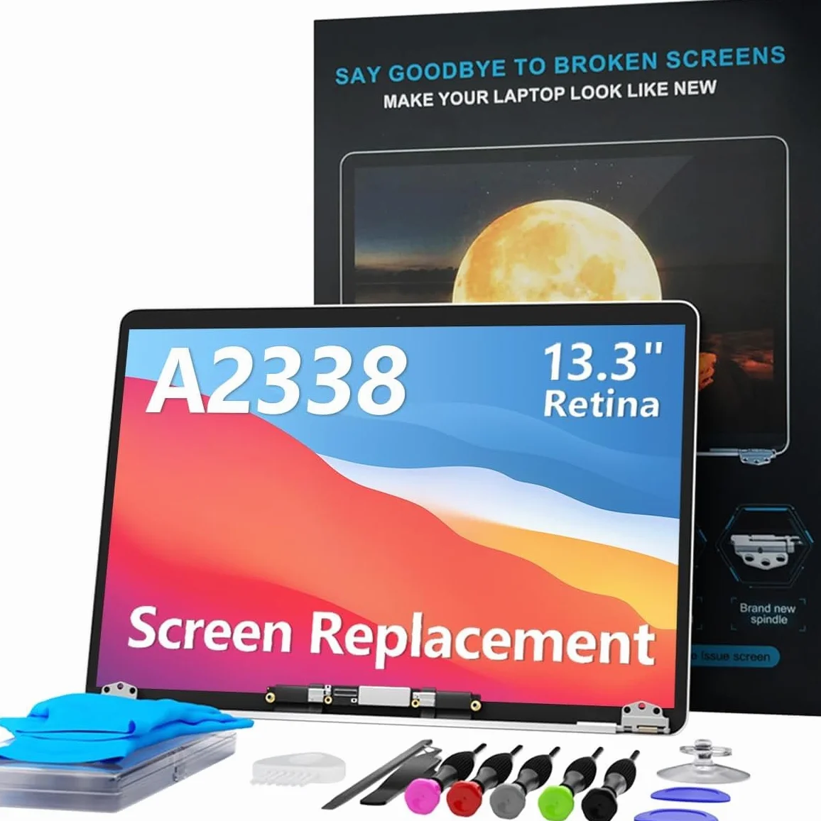 A2338 Ersatzbildschirm 13,3" für MacBook Pro Retina 2020 (M1) und 2022 (M2) (Modell: EMC 3578, EMC 8162, MYD83, MYD92, MYDA2, MYDC2, MNEQ3, MNEP3, MNEJ3) Komplette LCD-Bildschirmbaugruppe (grau)