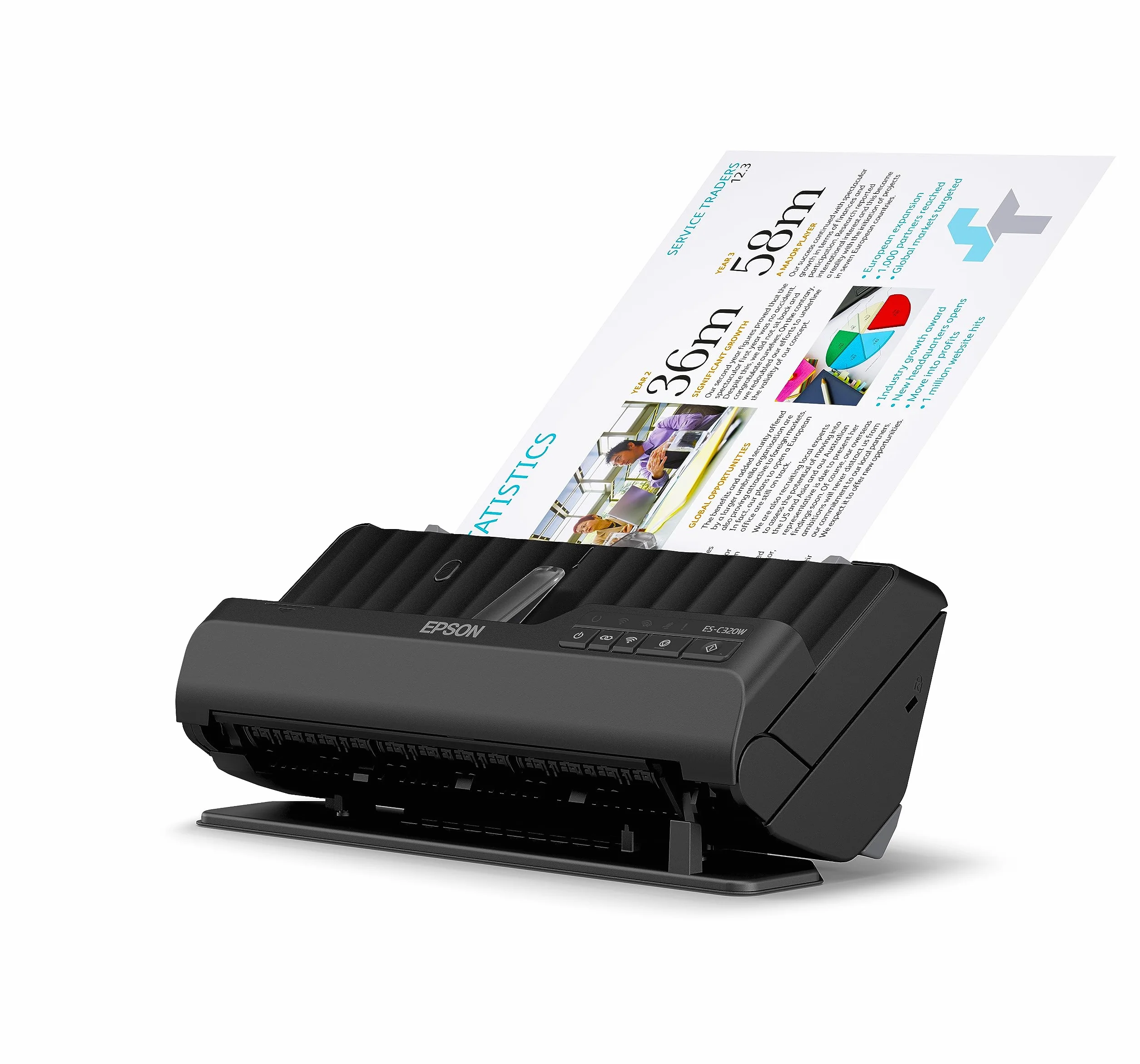 Epson Wi-Fi Scanner ES-C320W, kompakter A4 Business Scanner mit geringem Stromverbrauch, Duplex-Einzugscanner mit vielseitiger Medienverarbeitung, schwarz
