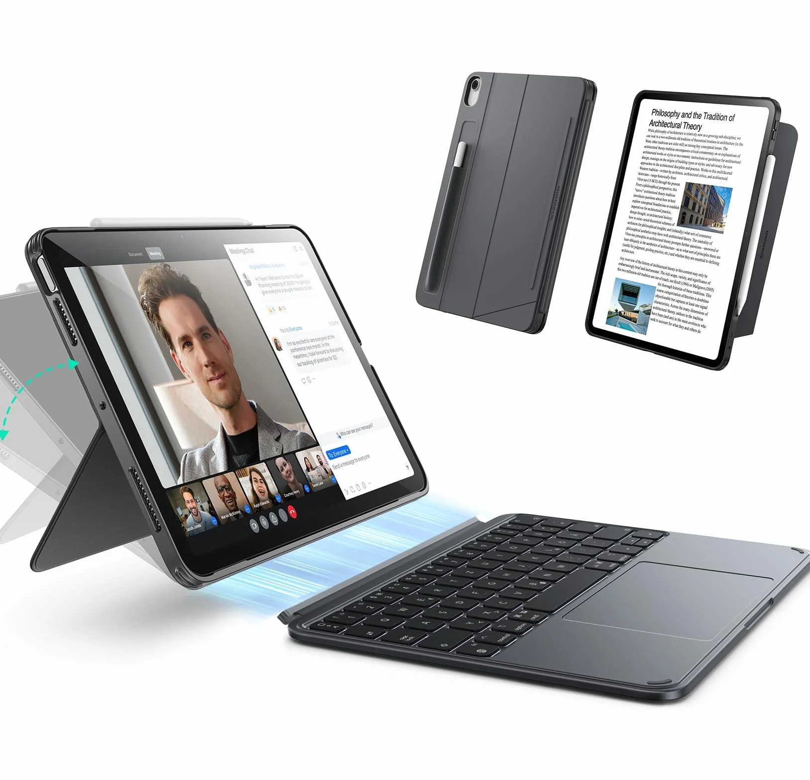 ESR Hülle mit Tastatur für iPad Air 11" (M4/M3/M2) & 10,9" (5/4. Gen) – Magnetisch abnehmbare Keyboard, Hoch- und Querformat, großes Click-Anywhere-Trackpad, Backlit Tasten, Shift Serie, Dunkelgrau