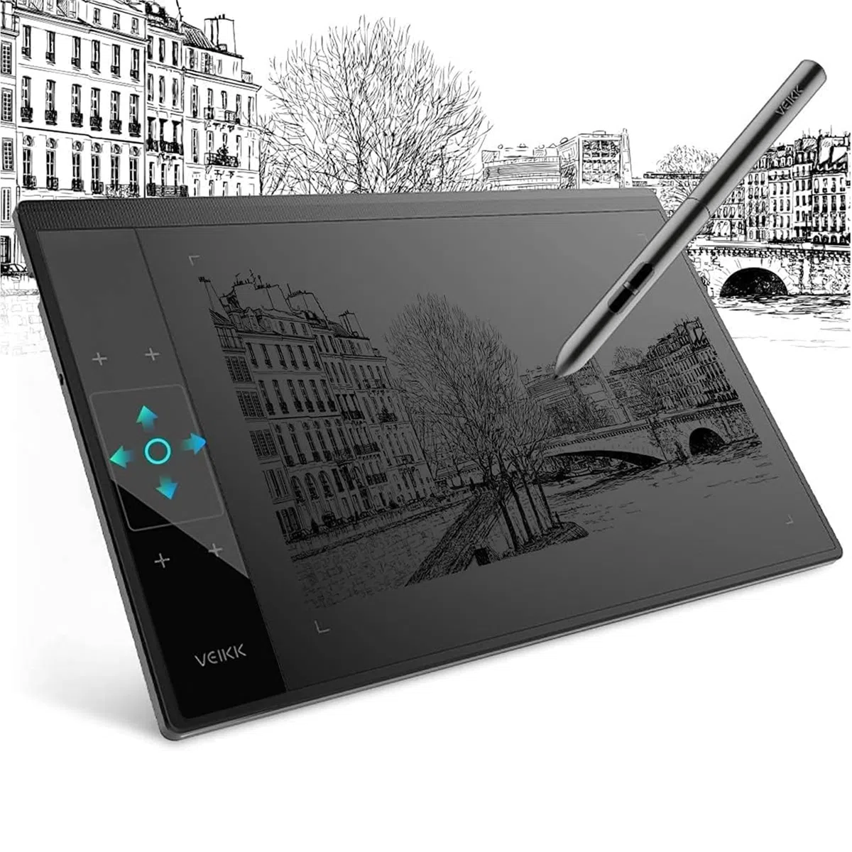 Grafiktablett VEIKK A30 V2 10x6 Zoll mit 4 Sensortasten und einem Gestenpad,Grafiktabletts mit Batterielosem Stift und 8192 Druckstufen, Drawing Tablet Kompatibel mit Win/Linux/Android/Mac