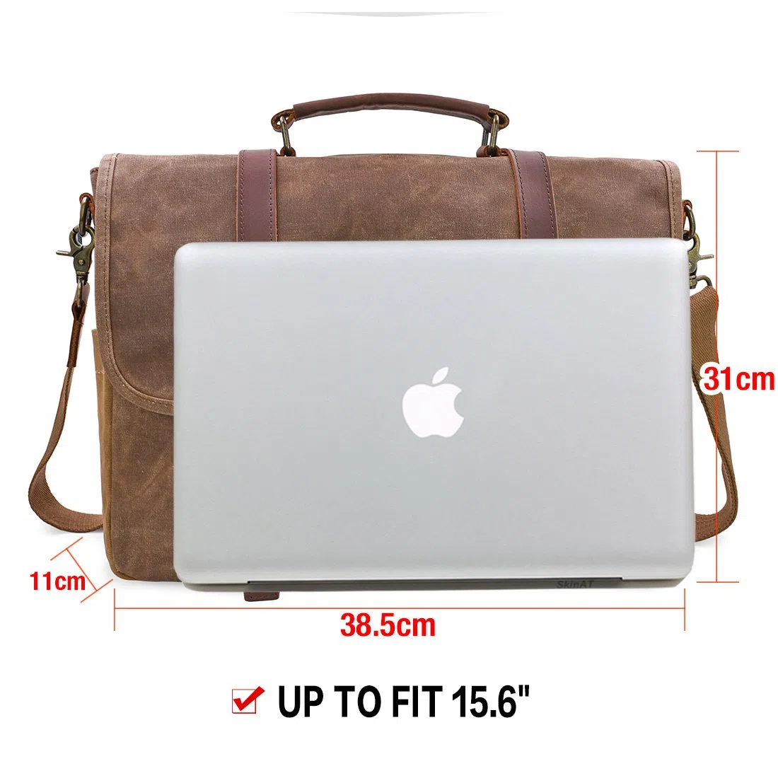 NEWHEY Herren Umhängetaschen Laptoptasche Wasserdichte Canvas Arbeitstasche Messenger Bag 15.6 Braun
